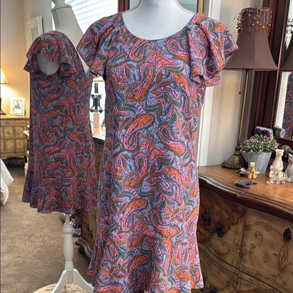 J. Crew Pink and Blue Silk Flutter Sleeve Mini Sundress